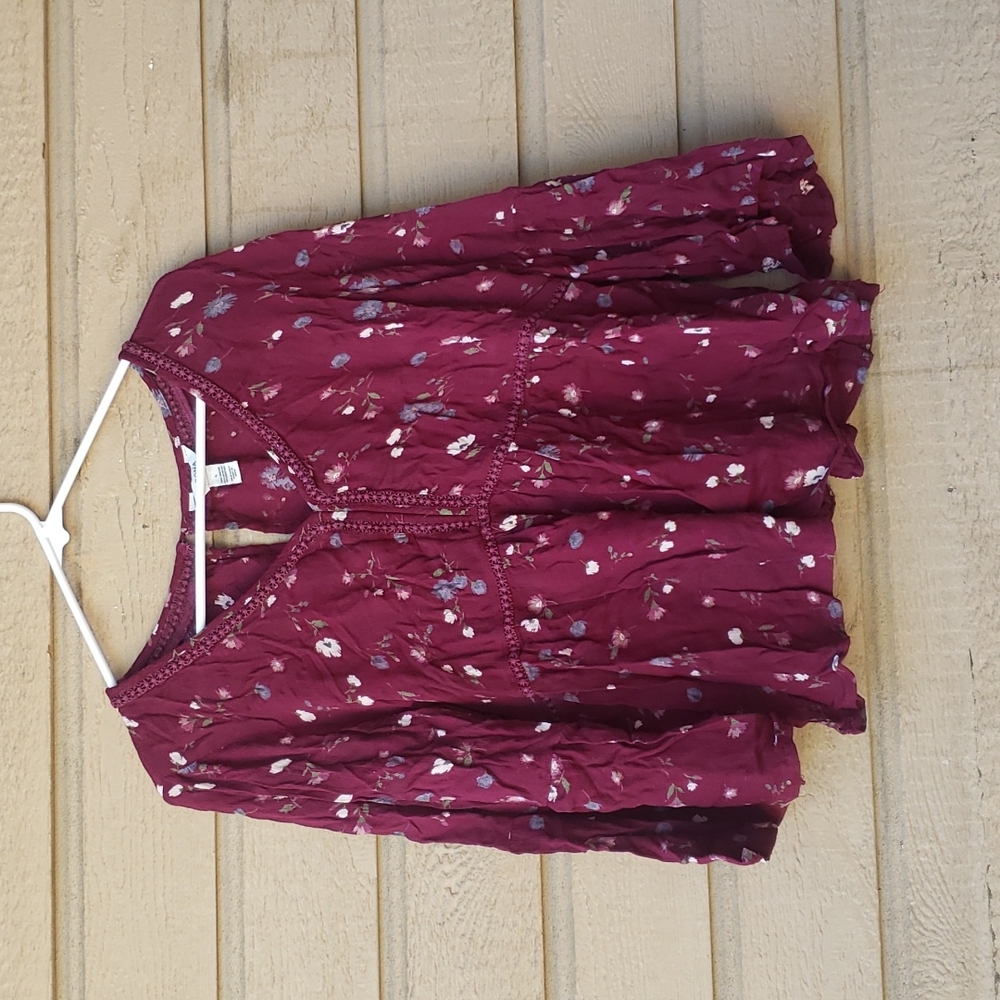 Burgundy blouse with flowers